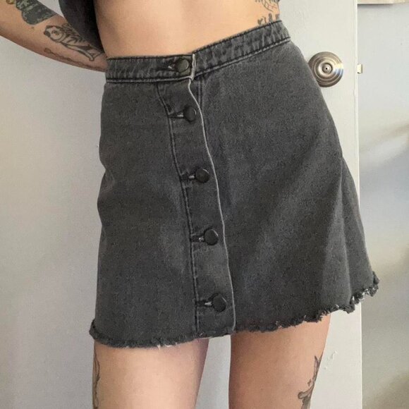 vintage of American apparel button up washed grey black denim mini skirt - Picture 1 of 5